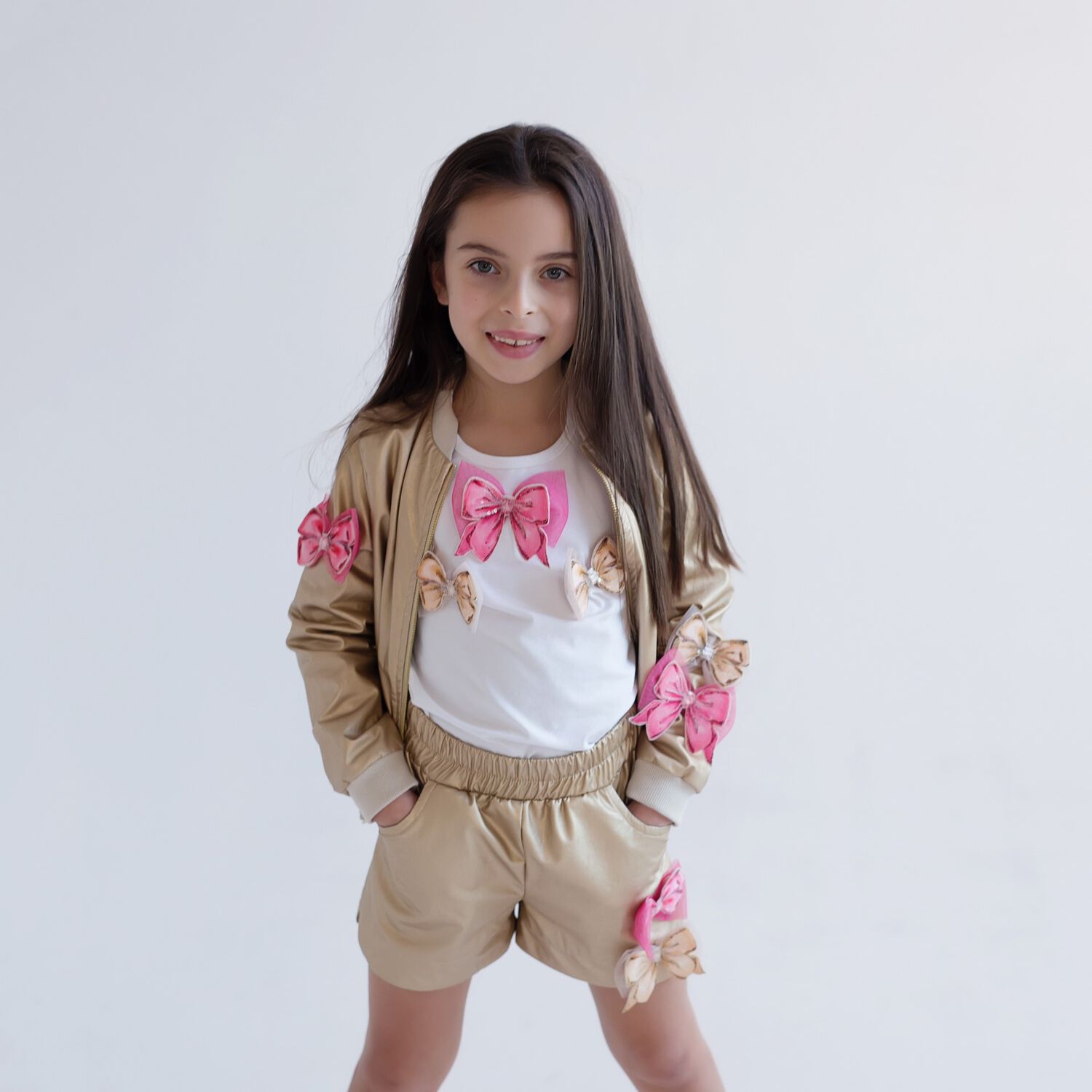 Girls White Bow Long Sleeve Top, 1, hi-res image number null