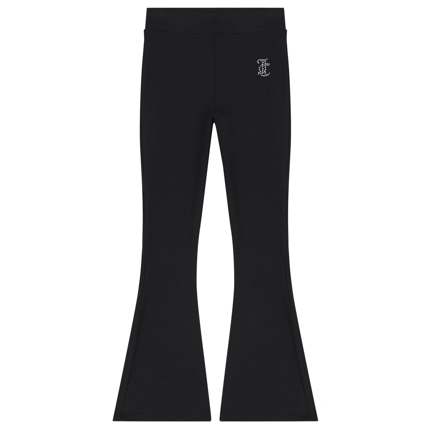 Girls Black Crystal Embellished Diamant&eacute; Logo & Flared Leggings Set, 1, hi-res