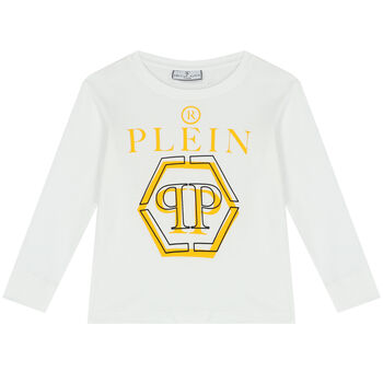 Boys White Logo Long Sleeve Top