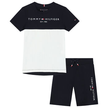 Boys Navy Blue & White Logo Shorts Set