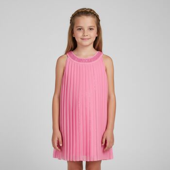Girls Pink Chiffon Pleated Dress