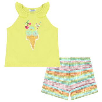 Girls Green & White Shorts Set