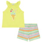 طقم شورت باللون الأخضر والأبيض للبنات, 1, hi-res