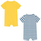 Baby Boys Blue, White & Yellow Rompers (2 Pack), 1, hi-res