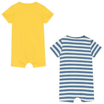 Baby Boys Blue, White & Yellow Rompers (2 Pack)