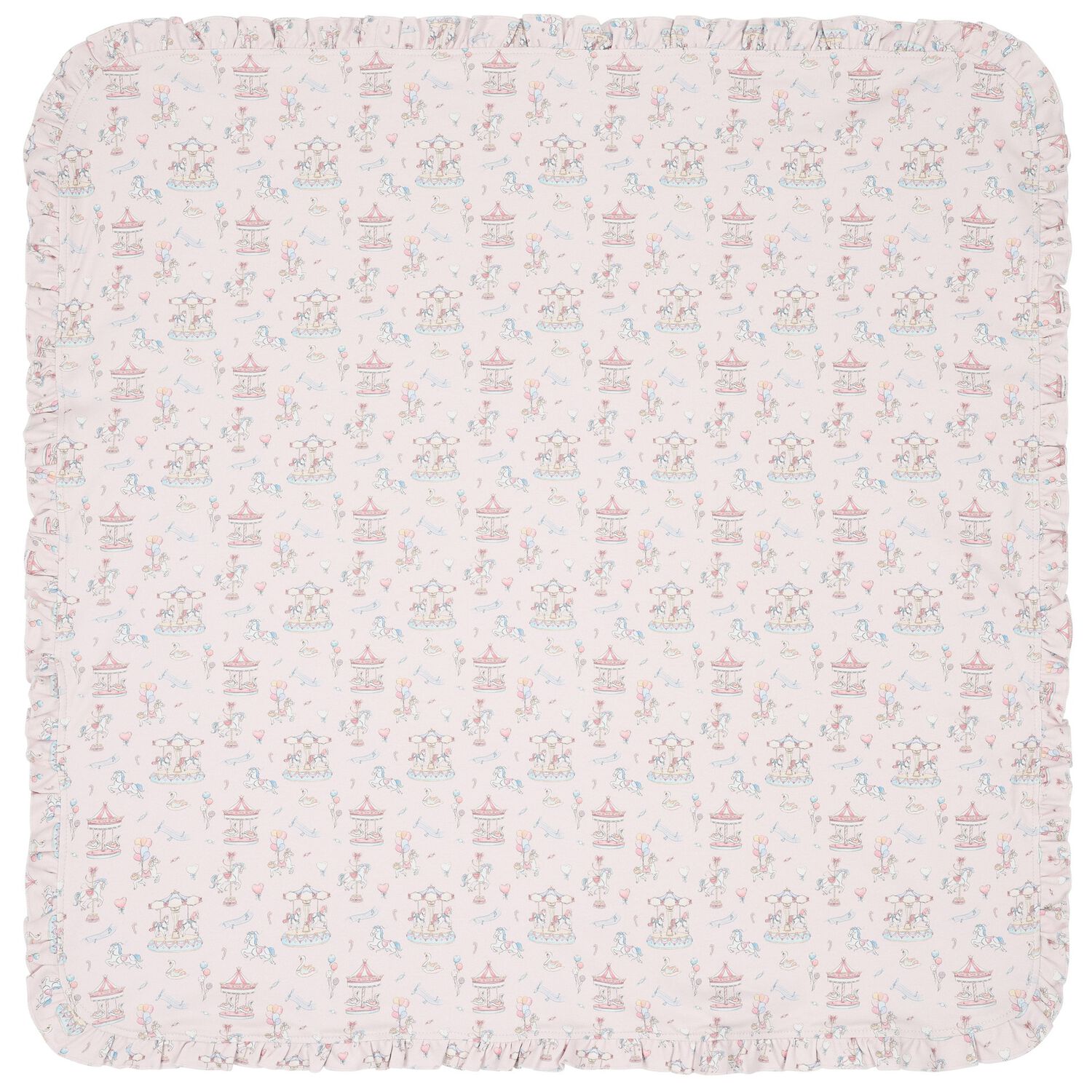 Baby Girls Pink Carousel Ruffled Blanket, 1, hi-res