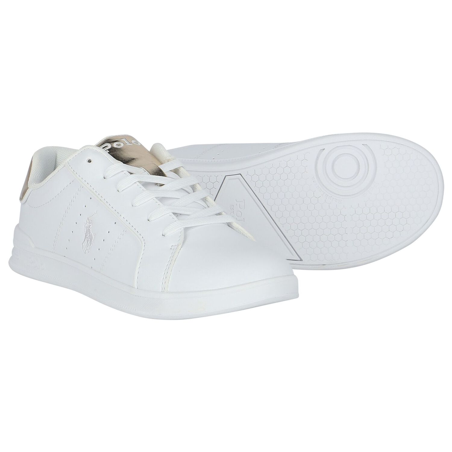 Girls White & Gold Logo Trainers, 1, hi-res