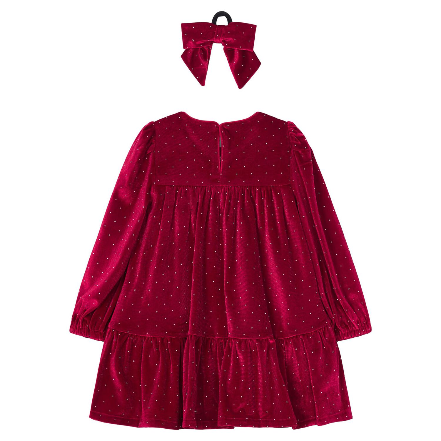 Girls Red Sparkle Velvet Dress Set, 2, hi-res