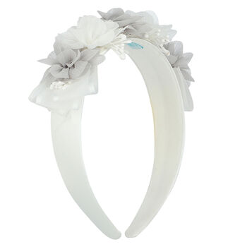 Girls Grey & White Floral Headband