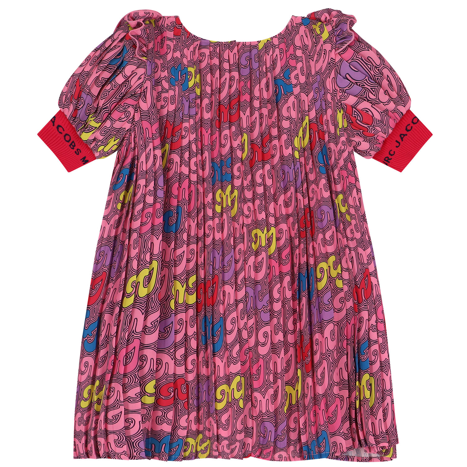 Girls Pink Pleated Logo Dress, 1, hi-res
