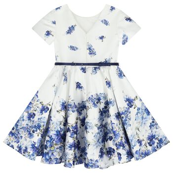 Girls White Floral Satin Dress