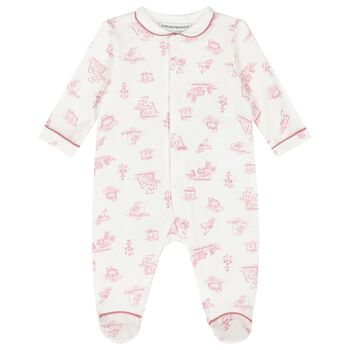 Baby Girls Ivory & Pink Logo Babygrow