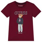 Boys Burgundy Teddy Bear Logo T-Shirt, 3, hi-res