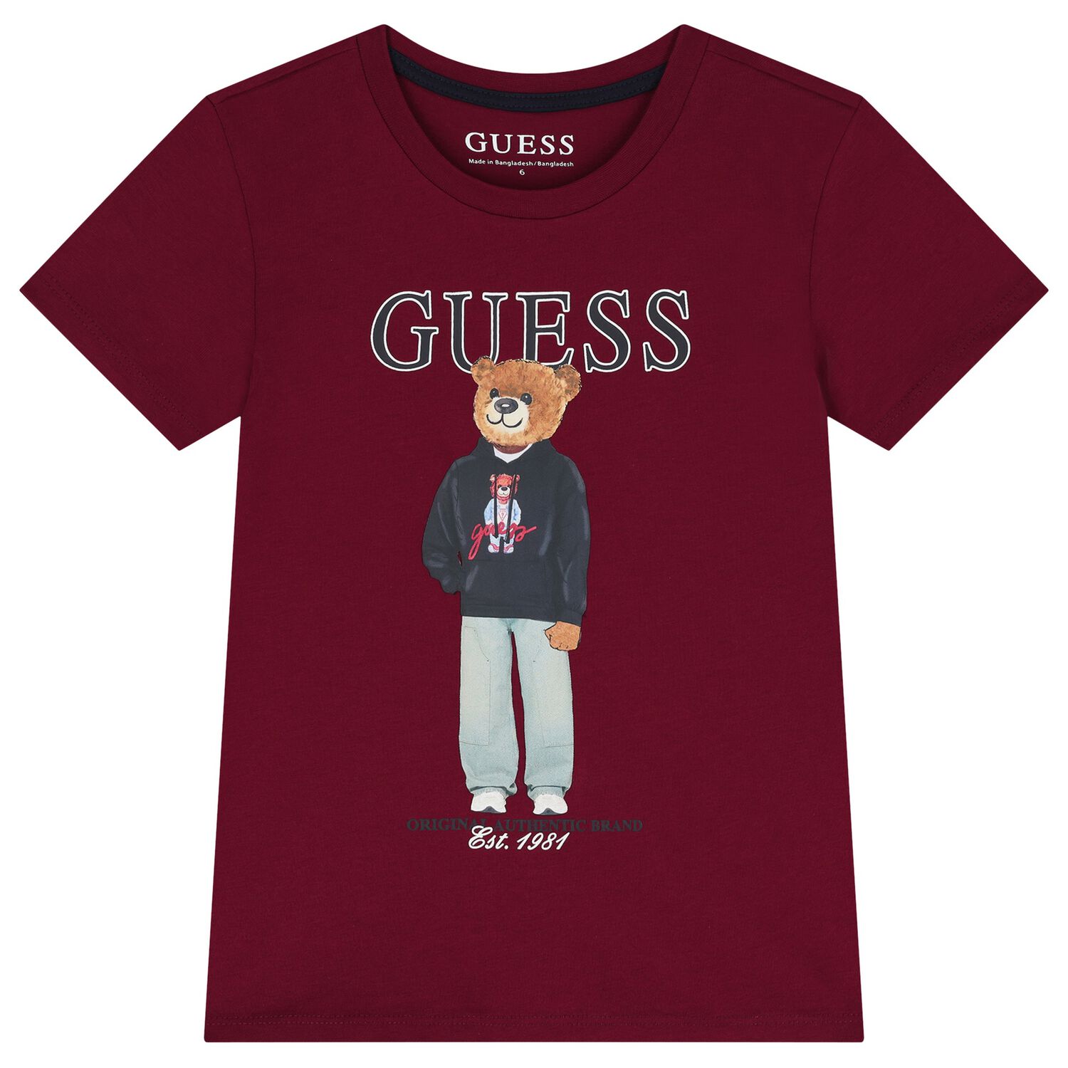 Boys Burgundy Teddy Bear Logo T-Shirt, 3, hi-res