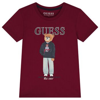 Boys Burgundy Teddy Bear Logo T-Shirt