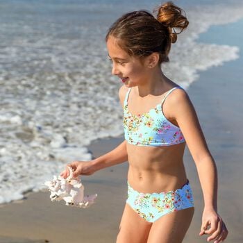 مايوة بنات بطبعة الزهور باللون الأزرق