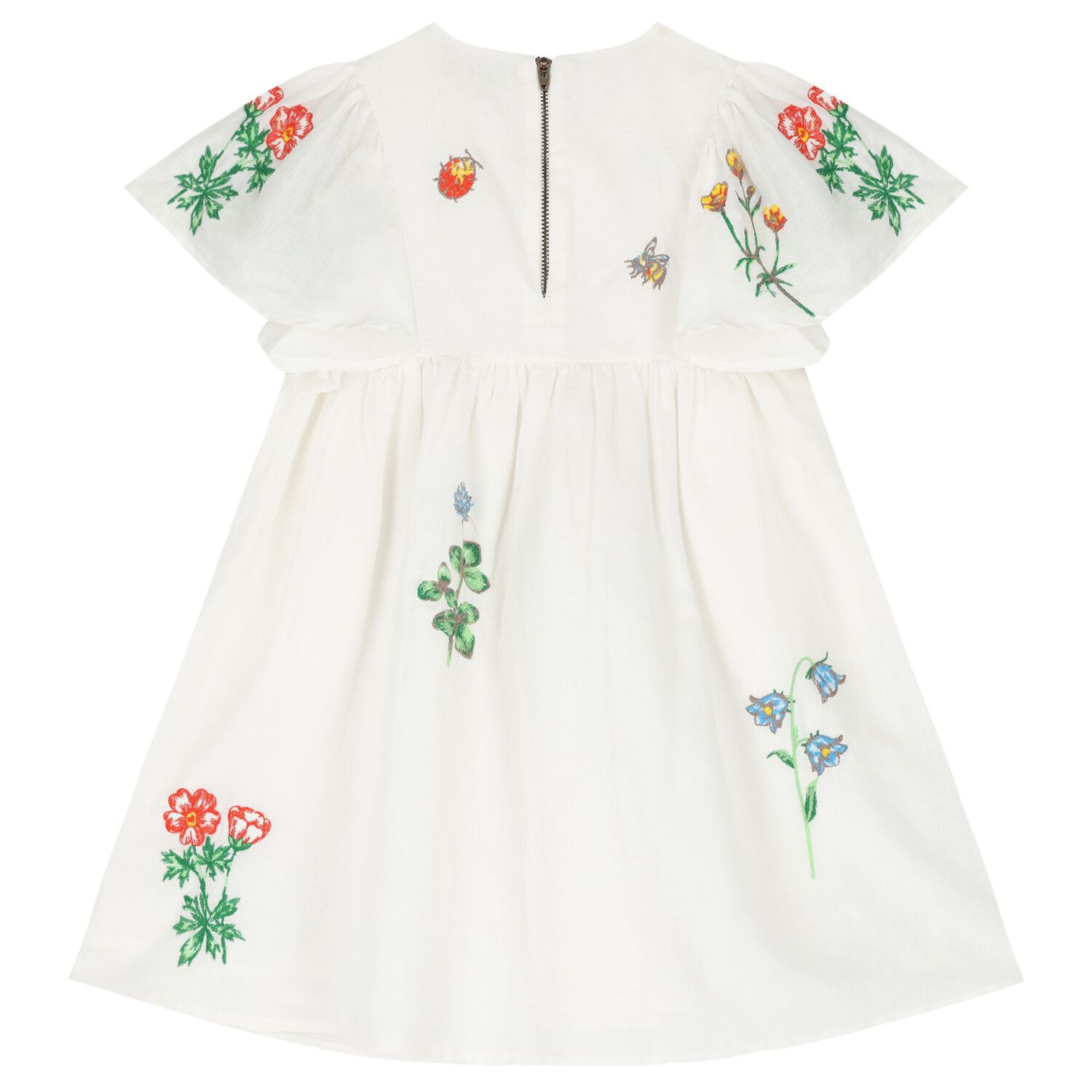 Girls Ivory Embroidered Flower Dress, 1, hi-res image number null