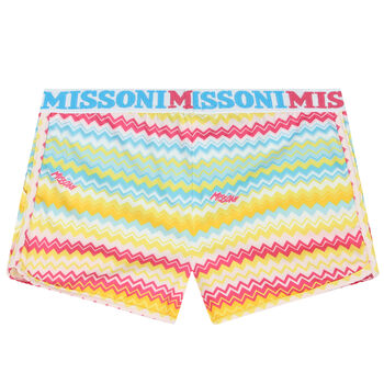 Girls Multi-Colored Logo Zigzag Swim Shorts