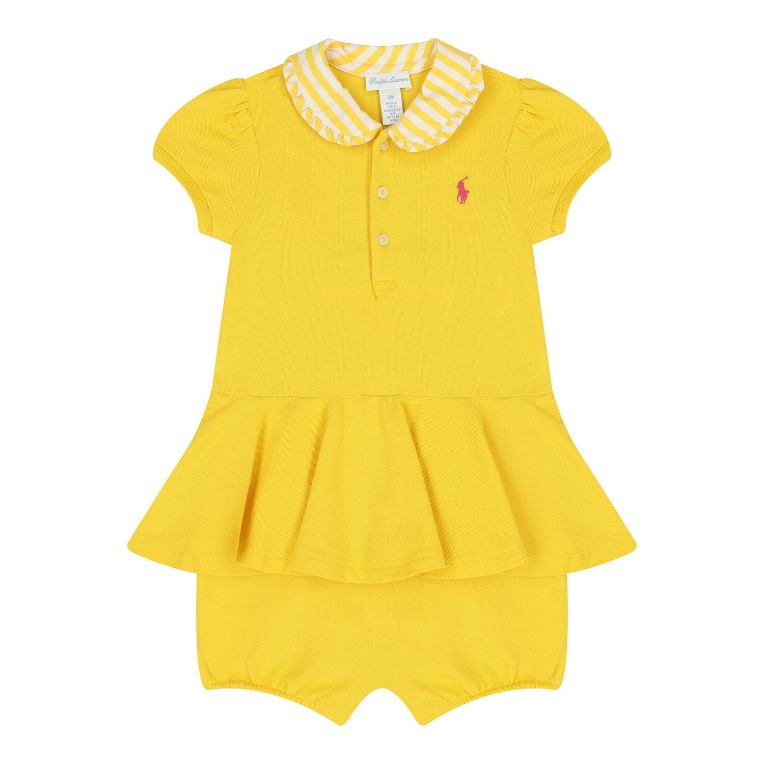 Baby Girls Yellow Logo Romper, 1, hi-res