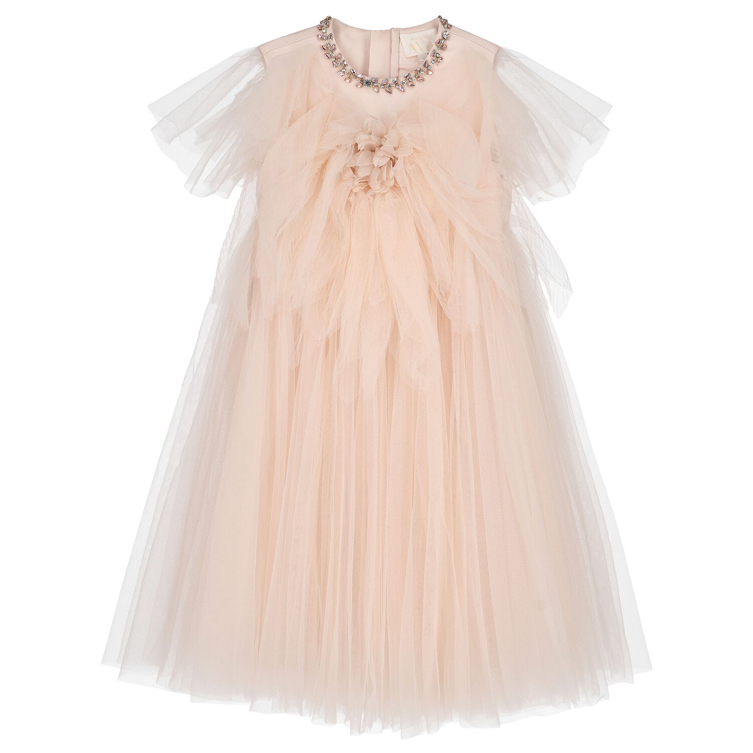 Girls Pink Tulle Diamante Tulle Dress, 1, hi-res