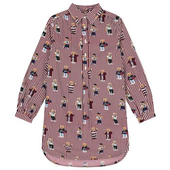 Girls White & Red Polo Bear Striped Shirt Dress