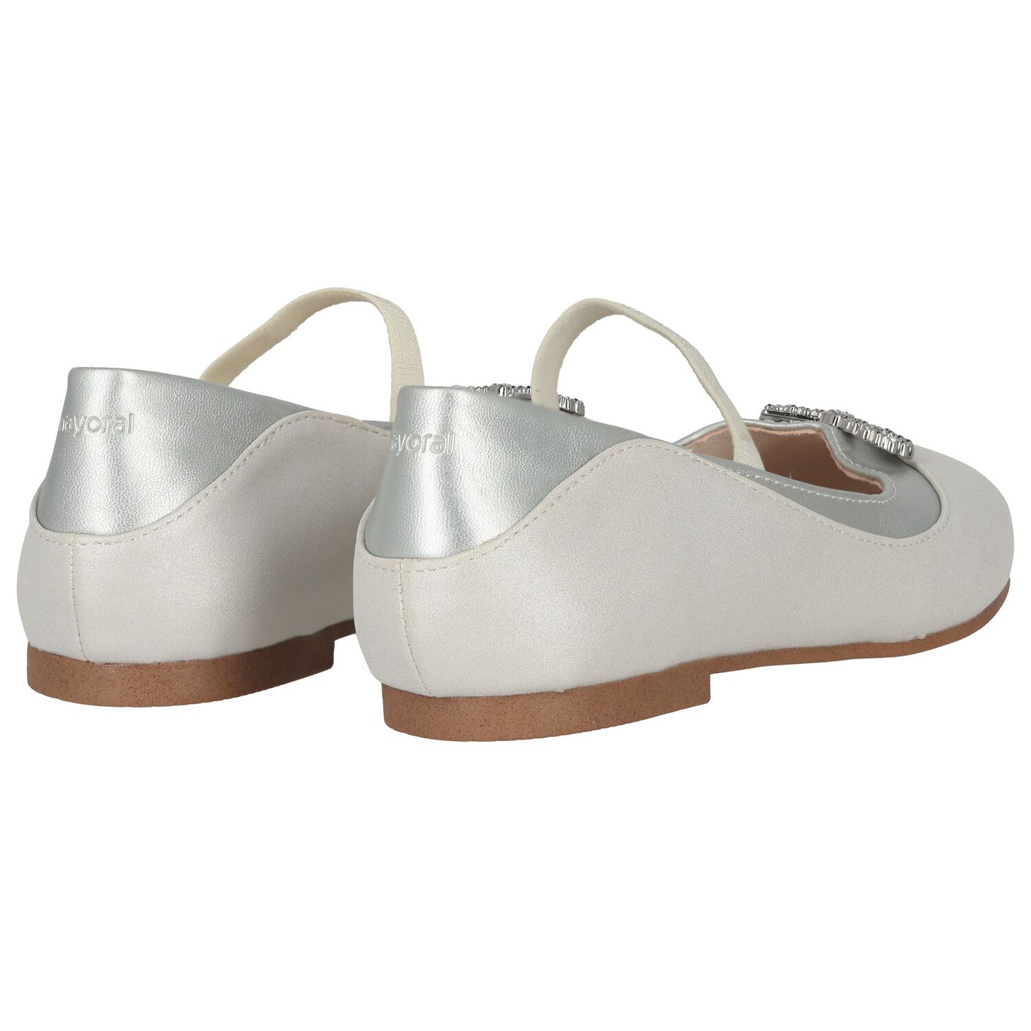Girls Silver Diamante Bow Shoes, 3, hi-res