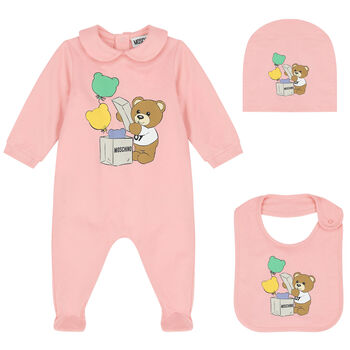 Pink Teddy Bear Logo Babygrow Gift Set