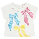 Girls White Bow Striped Shorts Set, 1, hi-res
