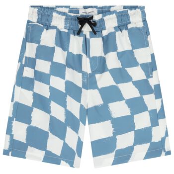 Boys Blue & White Checkerboard Swim Shorts 