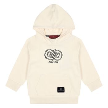 Younger Boys Beige Logo Hooded Top