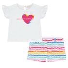 طقم بنات شورت بالشعار باللون الأبيض, 1, hi-res