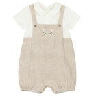 Baby Boys White & Blue Romper & Hat Set, 3, hi-res