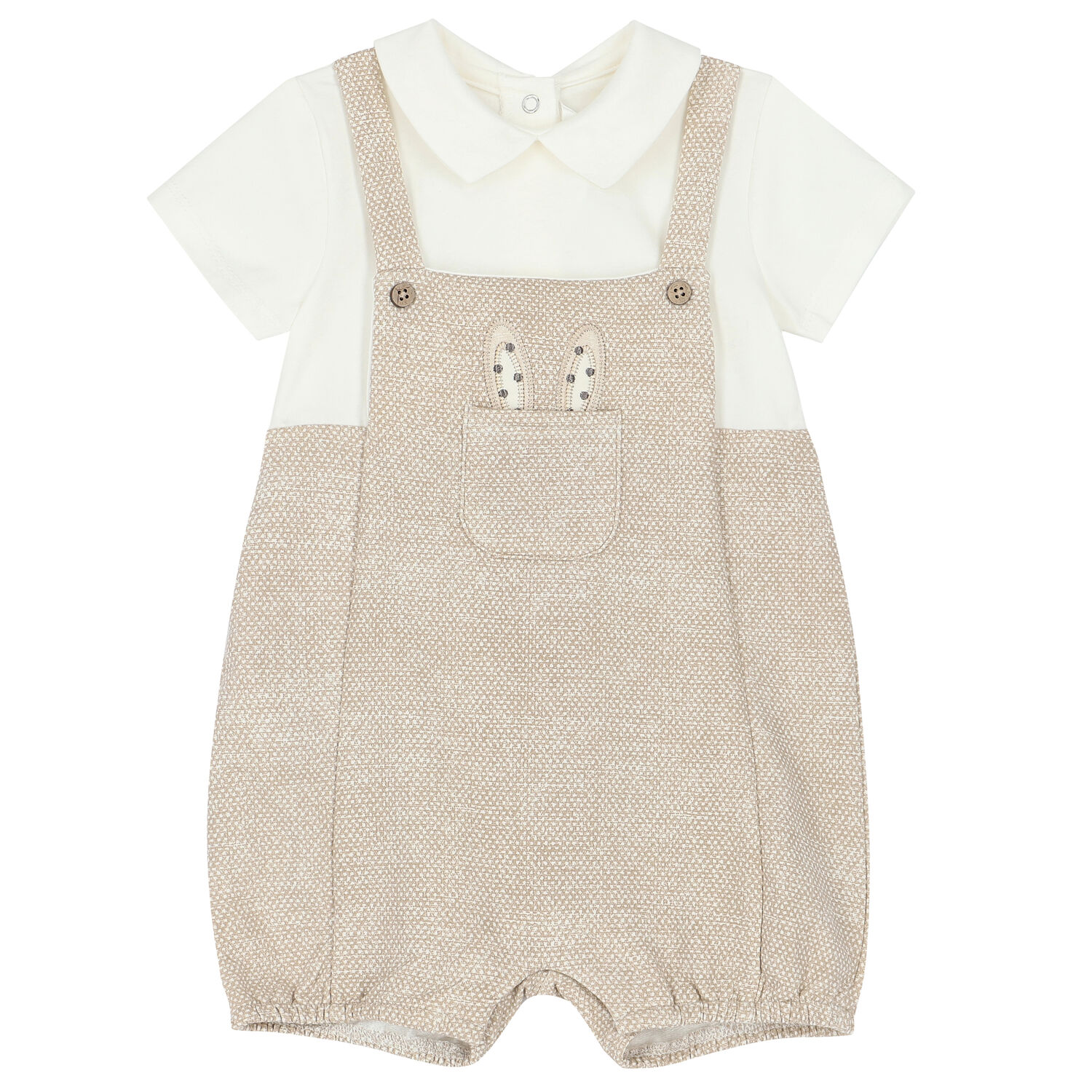 Baby Boys White & Blue Romper & Hat Set, 3, hi-res