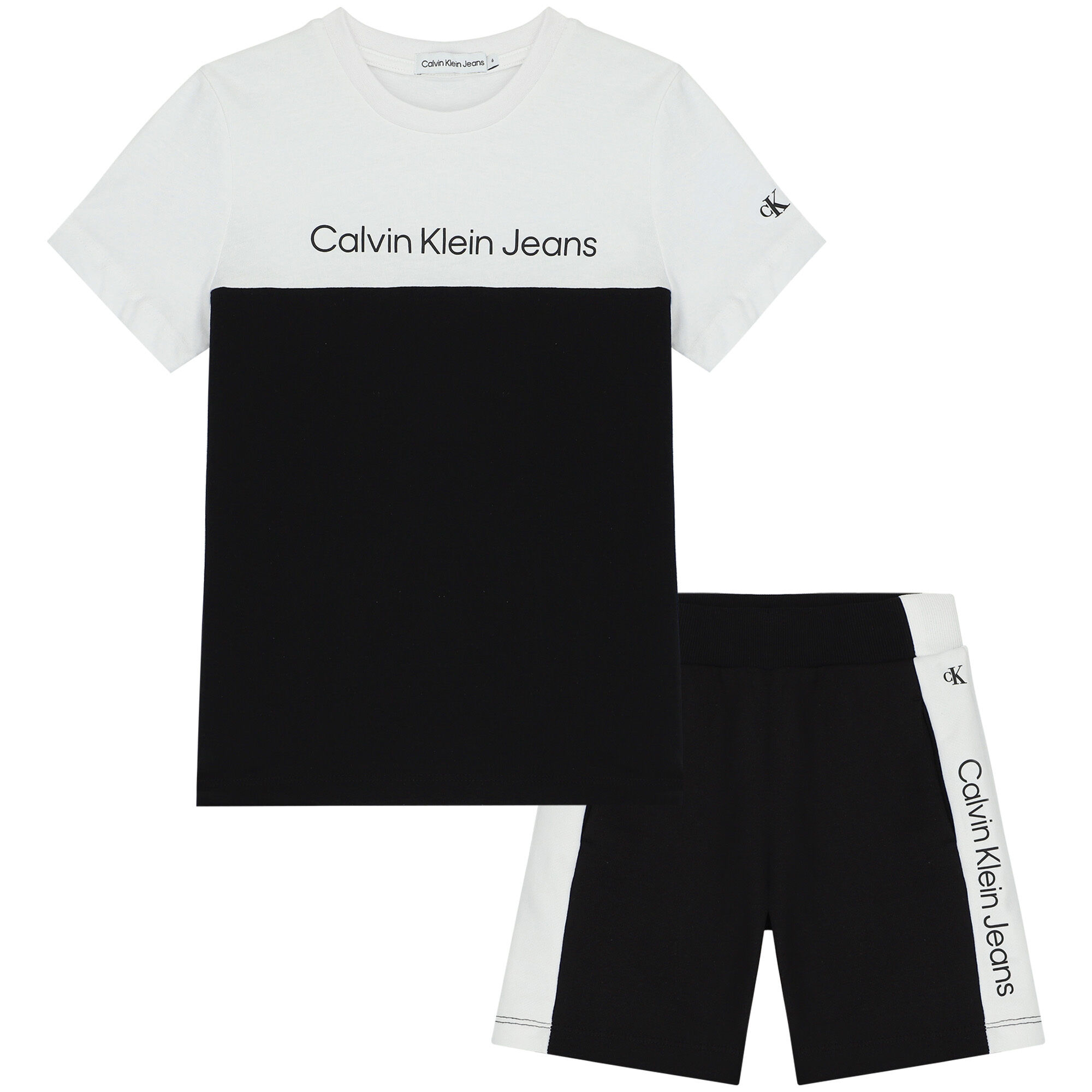 Calvin Klein Boys Black White Logo Shorts Set Junior Couture UAE