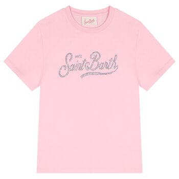 Girls Pink Embellished Logo T-Shirt