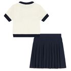 Girls Ivory & Navy Blue Logo Knit Skirt Set, 1, hi-res