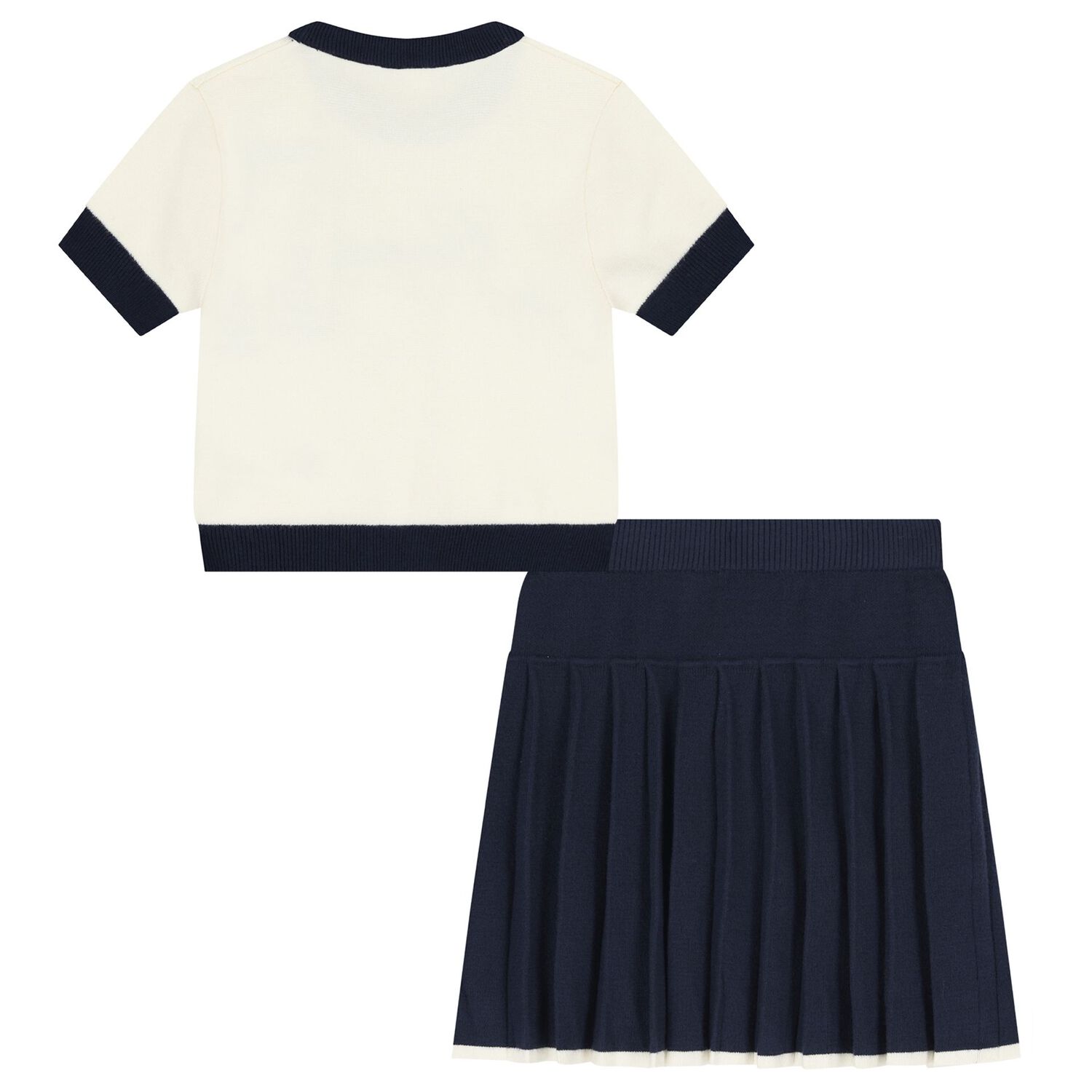 Girls Ivory & Navy Blue Logo Knit Skirt Set, 1, hi-res