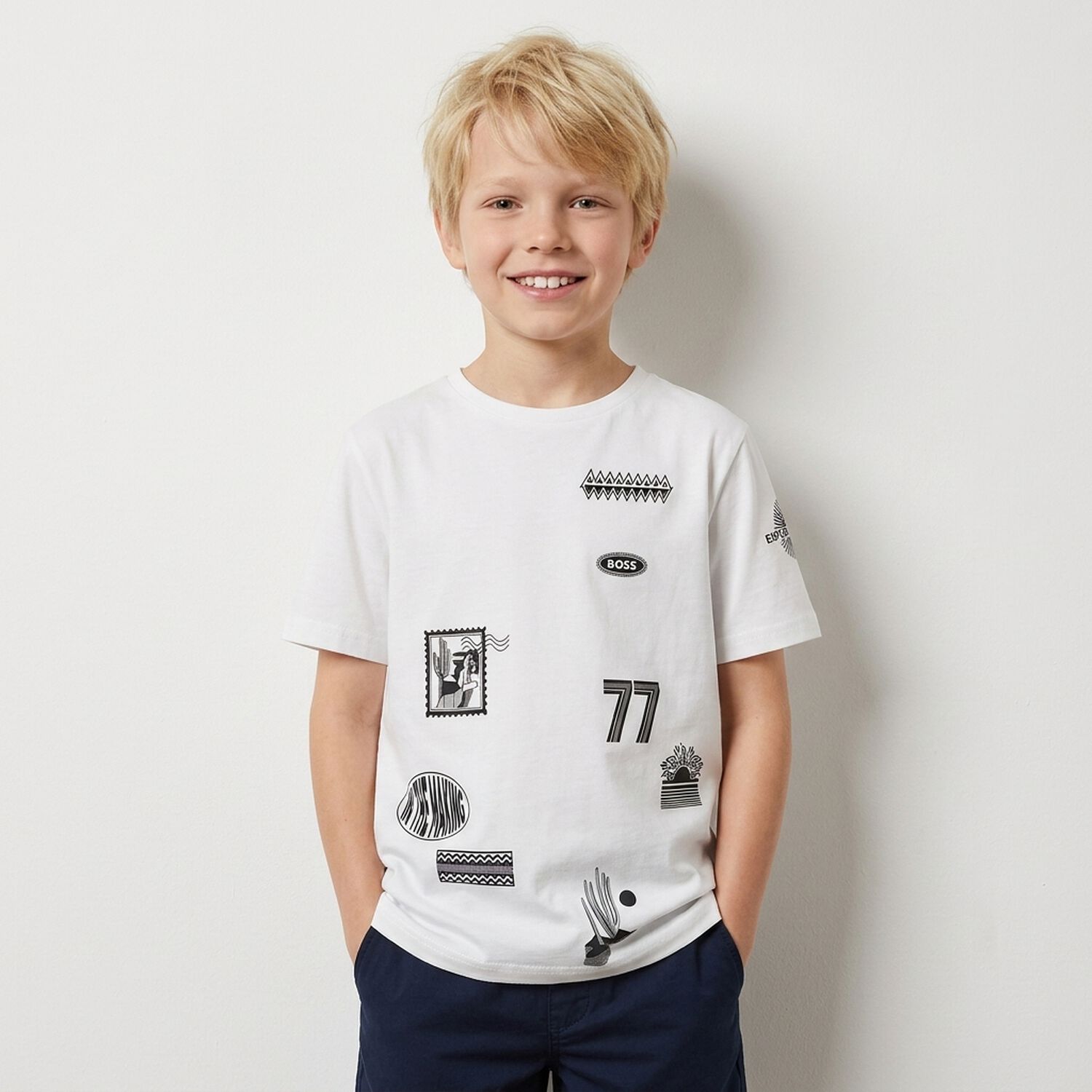 Boys White Logo T-Shirt, 1, hi-res