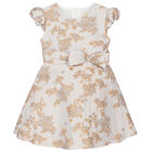 Girls Blue & Gold Brocade Dress, 1, hi-res