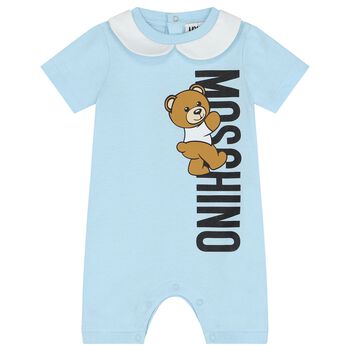 Baby Boys Blue Teddy Bear Logo Romper