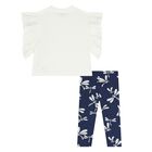 Younger Girls White & Navy Blue Dragonflies Leggings Set, 1, hi-res