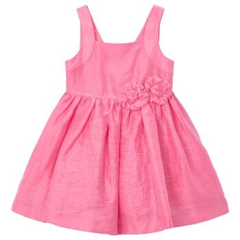 Girls Pink Flower Linen Dress