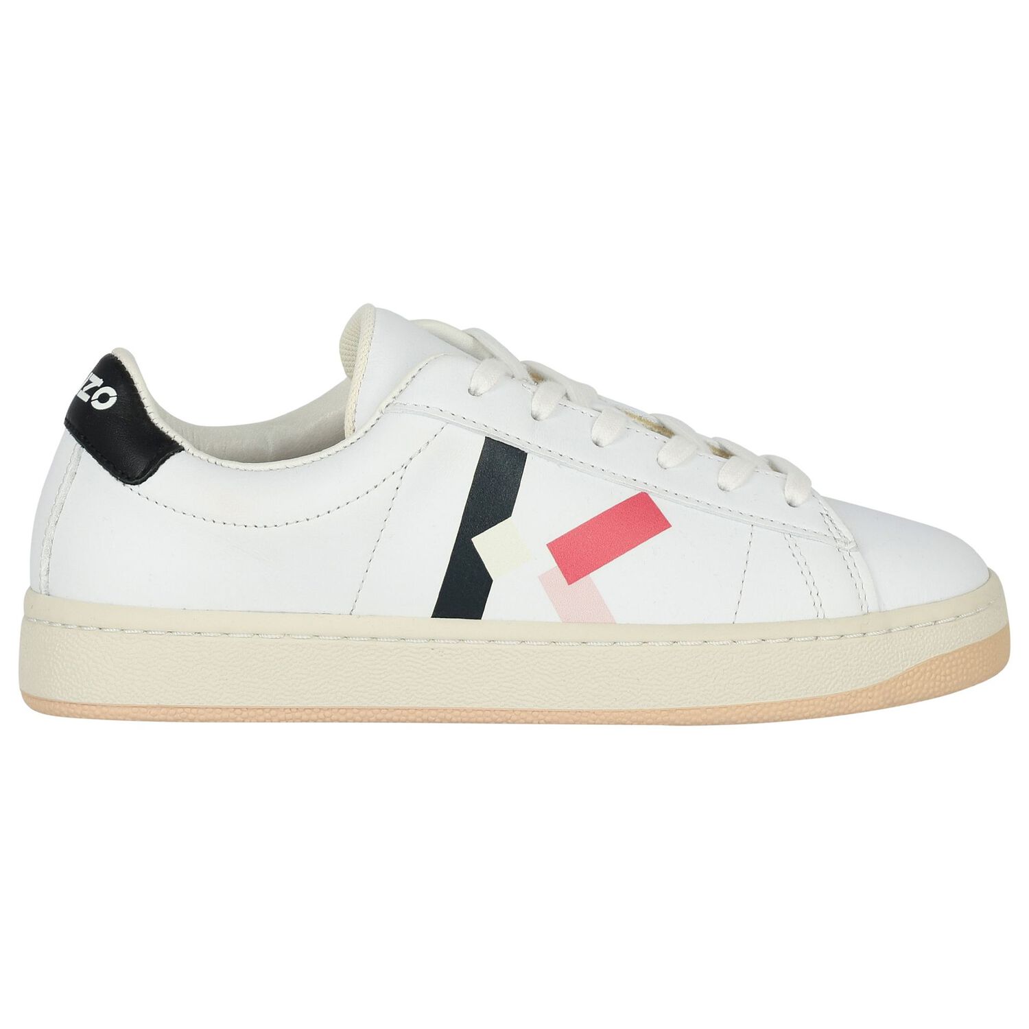 Girls White Leather Logo Trainers, 1, hi-res