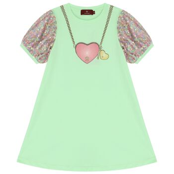 Girls Green Logo Heart Dress