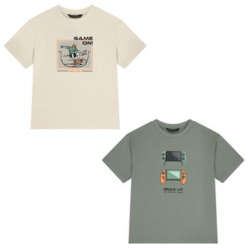Boys Green & Beige T-Shirts ( 2 Pack )