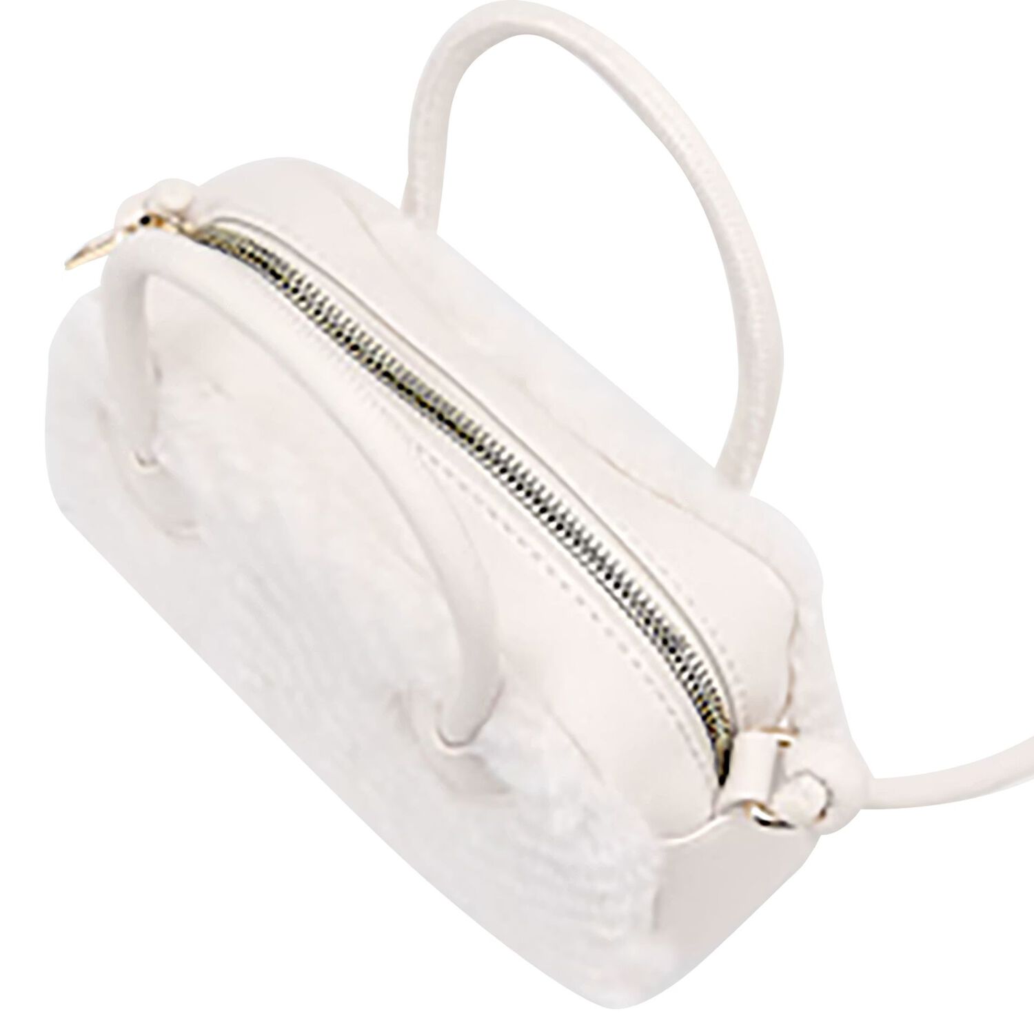 Girls Ivory Faux Fur & Leather Handbag, 1, hi-res