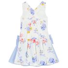 Girls White & Blue Floral Dress, 1, hi-res