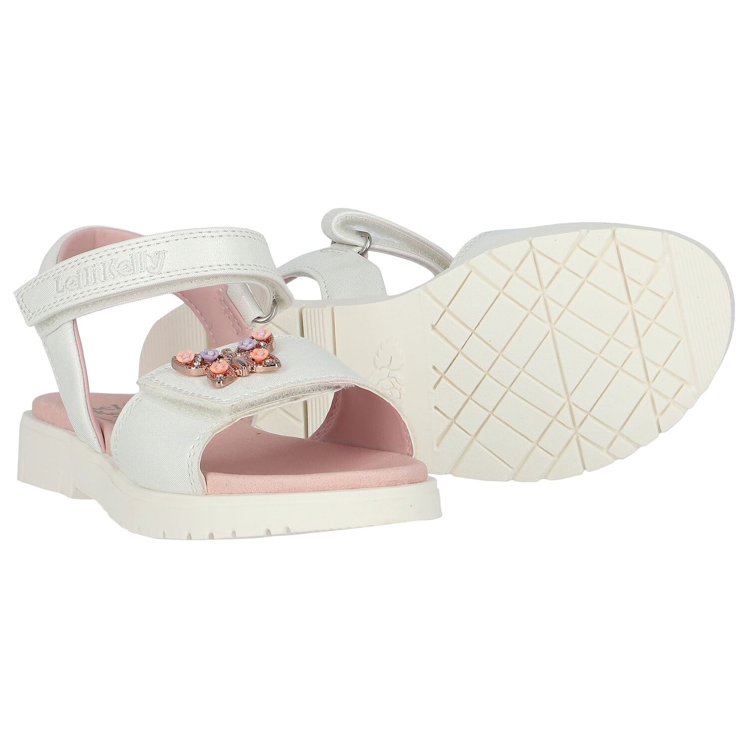 Girls White Butterfly Sandals, 1, hi-res image number null