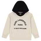 Boys Beige & Black Logo Hooded Top, 1, hi-res