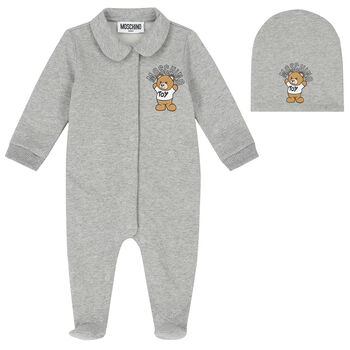Grey Teddy Logo Babygrow Set